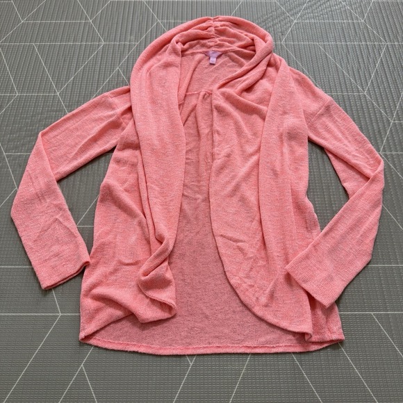 Lilly Pulitzer Martha Draped Cardigan L Coral Pink Open Front Shawl Collar - Picture 2 of 7